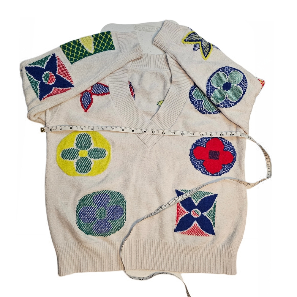 Multicolor Flower Patterned V-Neck Knit Sweater - image 7